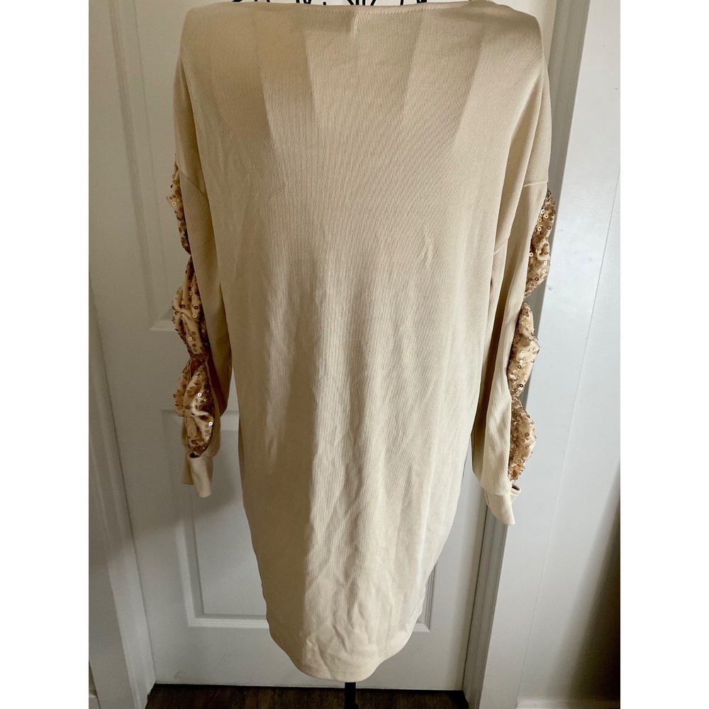 ChicMe Beige Long-sleeved Sequined Sweater Dress Sz S/M - Picture 5 of 11